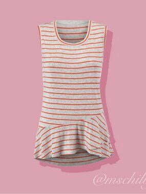 Cabi Gray Grey Orange Stripe Peplum Ruffle Tank Shirt Sleeveless Top 533 Sz S